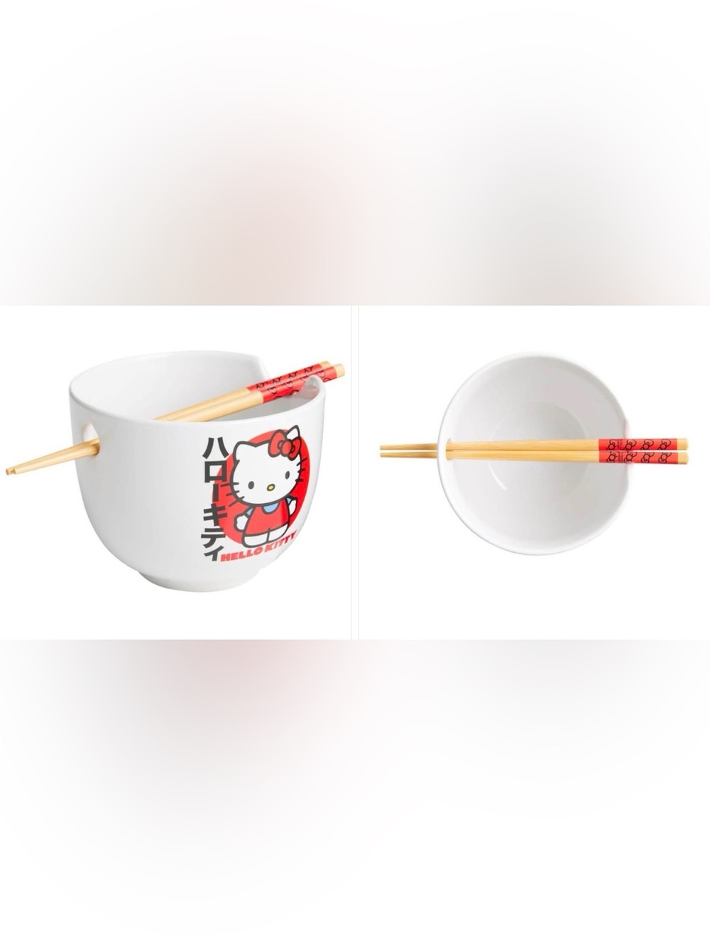 1 Hello Kitty White And Red Noodle Bowl With Chopsticks NWT